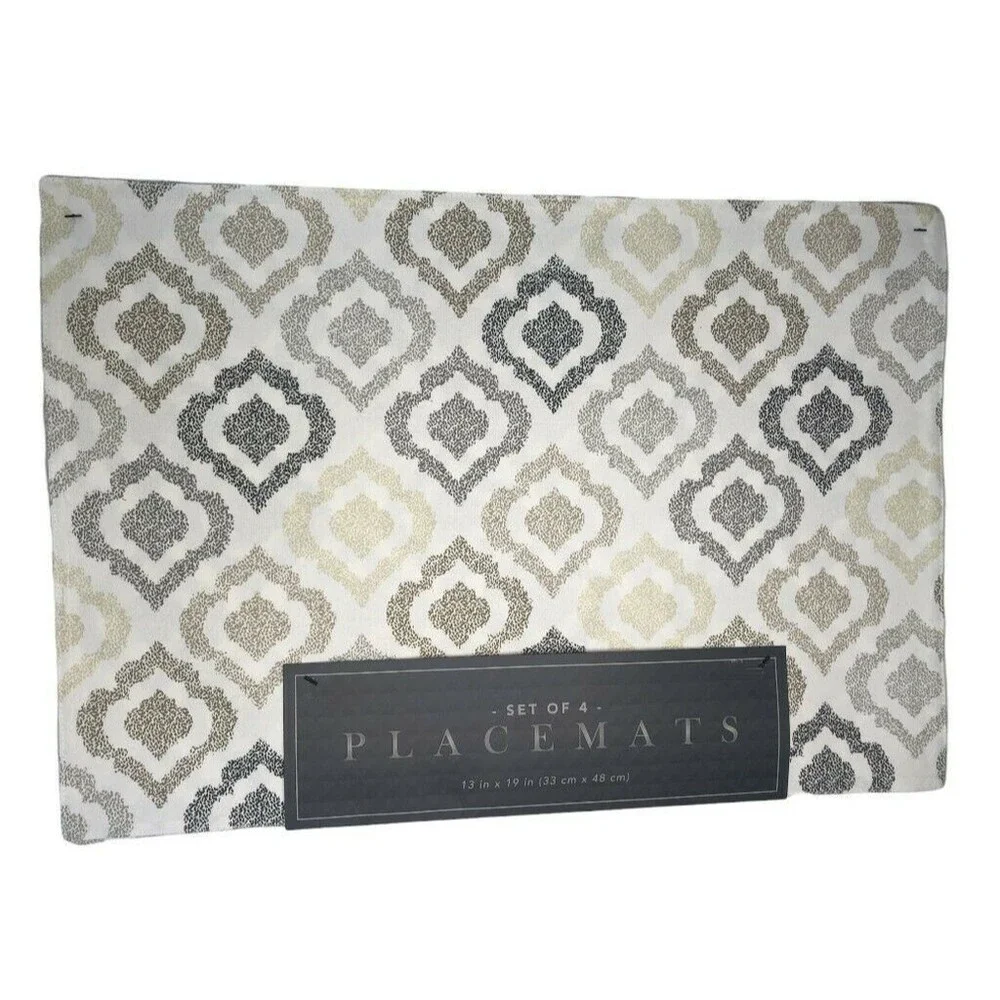 Town and Country Geo Ikat Placemats Easy Care Beige Cotton Set of 4